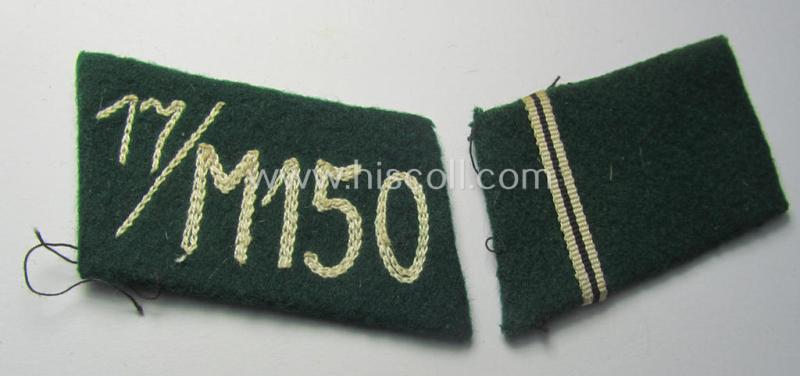 Attractive, SA (ie. 'Sturmabteilungen') collar-patch-pair (ie. 'Kragenspiegelsatz') as executed in darker-green-coloured wool as was intended for an: 'SA-Sturmmann' serving within the 'SA-Standarte M150' ('SA-Gruppe Kurpfalz o. Nordsee')