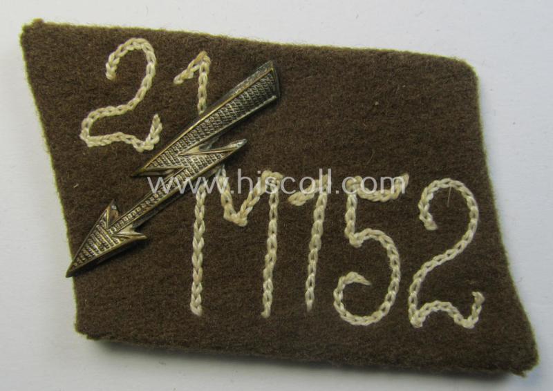 Attractive - albeit single! - SA (ie. 'Sturmabteilungen') collar-patch (ie. 'Kragenspiegel') as executed in darker-brown-coloured wool as intended for an: 'SA-Mitglied' serving within the 'SA-Standarte M152' ('SA-Gruppe Kurpfalz o. Nordsee')