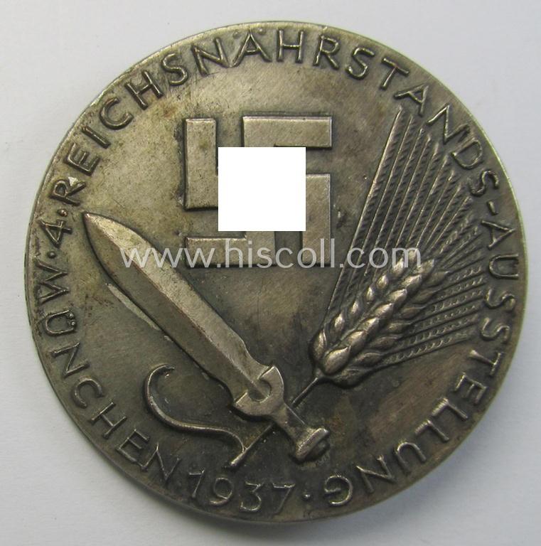 Fairly luxuriously-styled so-called: 'Reichsnährstand'- (ie. 'RNSt.'-) related day-badge (ie. 'tinnie') as was issued to commemorate an: 'RNSt.'-gathering ie. show entitled: '4. Reichnährstands-Austellung - München - 1937'