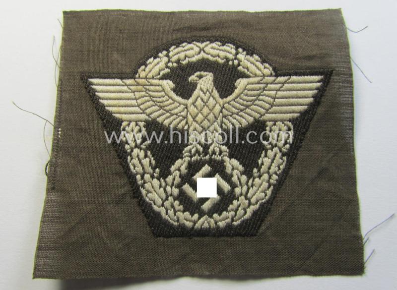 Superb - and unusually found! - EM/NCO-pattern, 'Polizei'-related cap-eagle (ie. 'Adler für Schiffchen o. Einheitsfeldmütze') being a 'virtually mint' example as executed in 'BeVo'-weave-style onto a darker-brown-coloured background