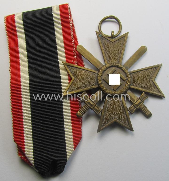 Neat medal-set: 'KvK 2. Klasse mit Schwertern' being a maker- (ie. '83'-) marked (and just minimally used) specimen by the maker- (ie. 'Hersteller') named: 'Emil Peukert' and that comes as issued and found