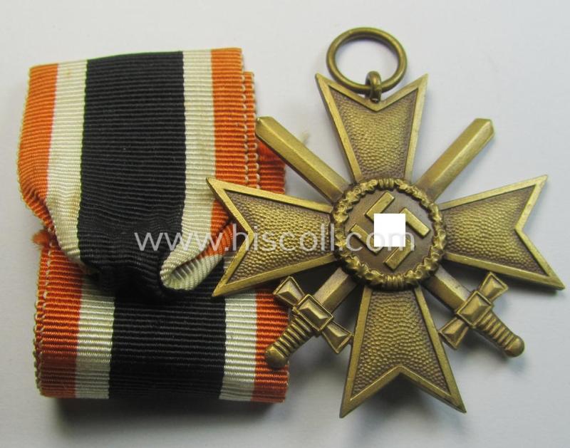 Neat medal-set: 'KvK 2. Klasse mit Schwertern' being a maker- (ie. '39'-) marked (and just minimally used) specimen by the maker- (ie. 'Hersteller') named: 'Rudolf Bergs' and that comes as issued and found