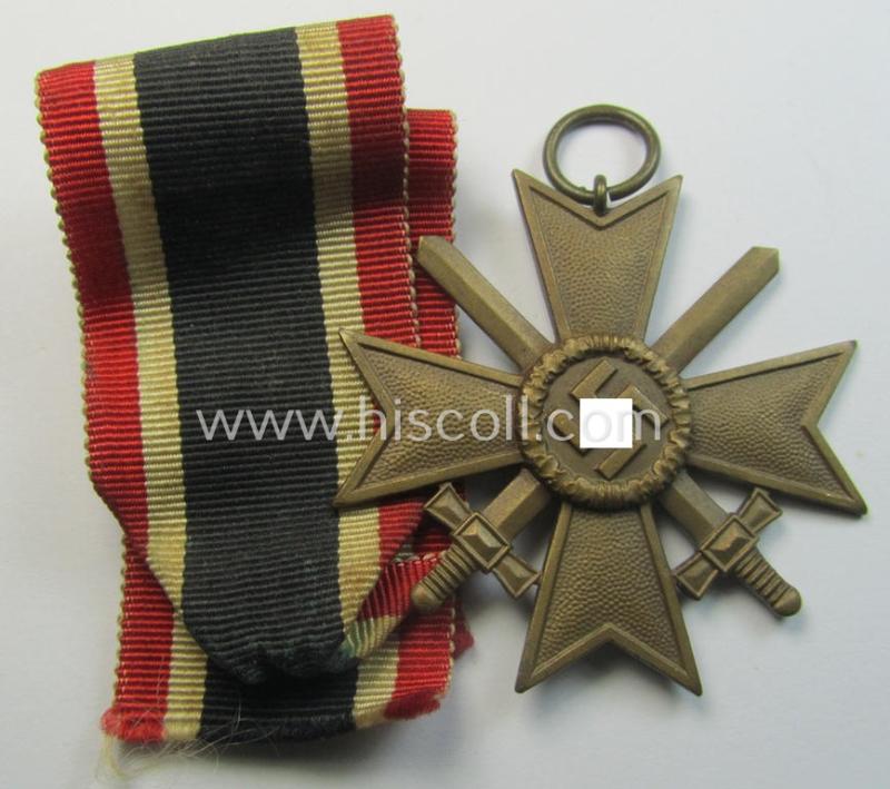 Neat medal-set: 'KvK 2. Klasse mit Schwertern' being a maker- (ie. '87'-) marked (and just minimally used) specimen by the maker- (ie. 'Hersteller') named: 'Roman Palme' and that comes as issued and found