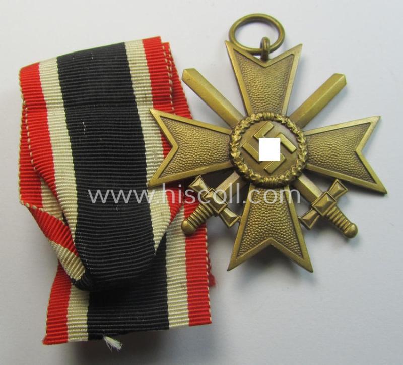 Neat medal-set: 'KvK 2. Klasse mit Schwertern' being a maker- (ie. '63'-) marked (and just minimally used) specimen by the maker- (ie. 'Hersteller') named: 'Franz J. Klast & Söhne' and that comes as issued and found