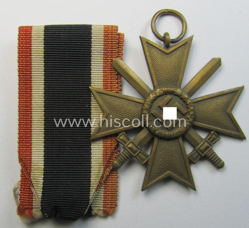 Neat medal-set: 'KvK 2. Klasse mit Schwertern' being a maker- (ie. '5'-) marked (and just minimally used) specimen by the maker- (ie. 'Hersteller') named: 'Hermann Wernstein' and that comes as issued and found