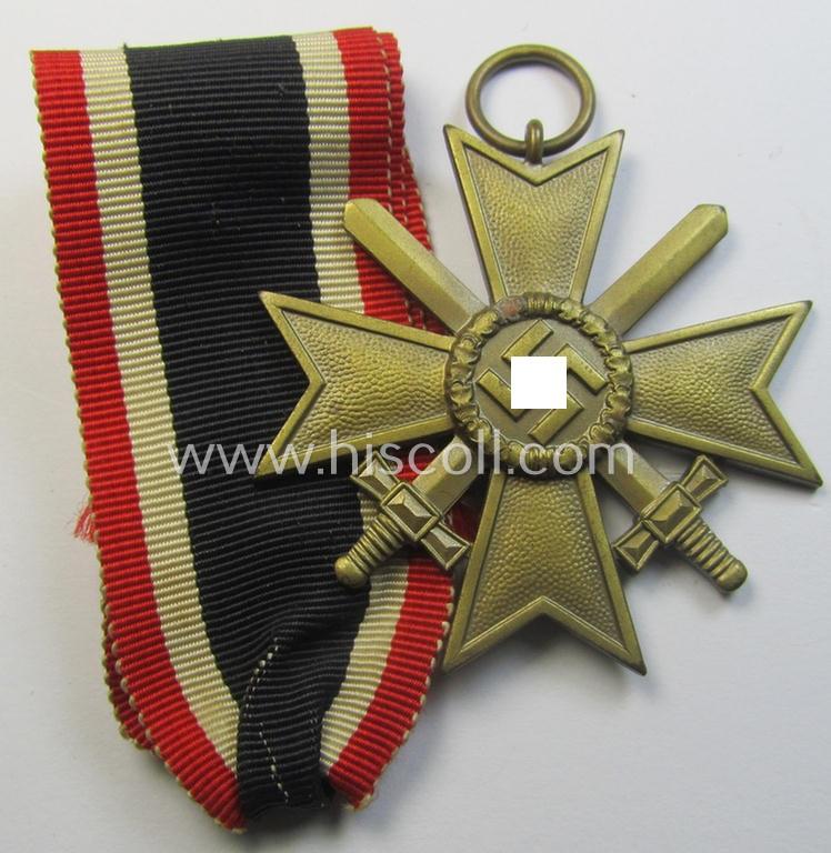 Neat medal-set: 'KvK 2. Klasse mit Schwertern' being a maker- (ie. '10'-) marked (and just minimally used) specimen by the maker- (ie. 'Hersteller') named: 'Förster & Barth' and that comes as issued and found