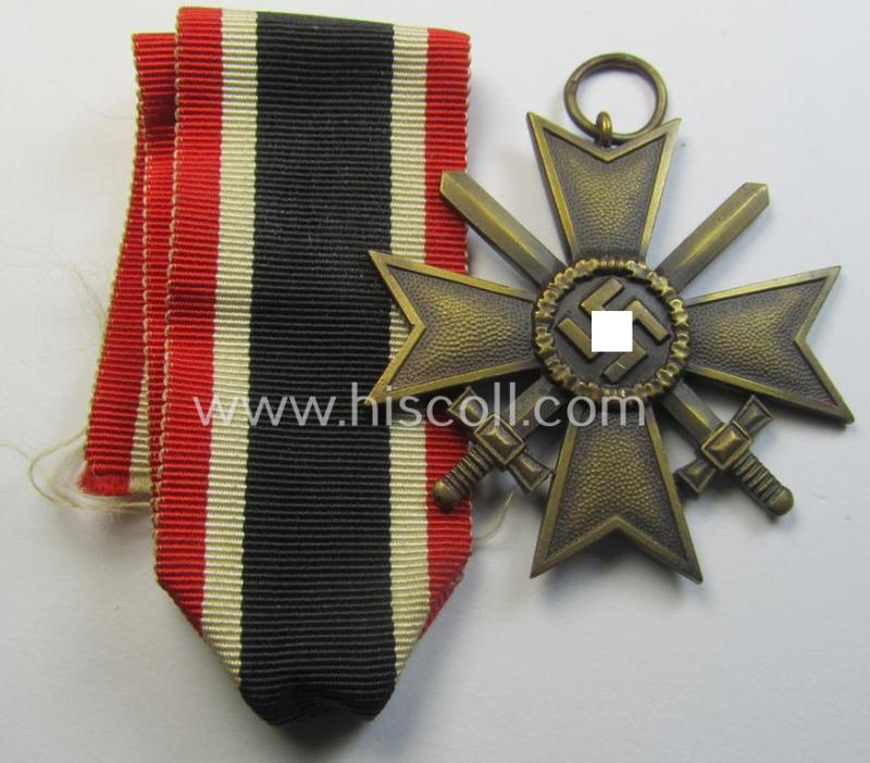 Neat medal-set: 'KvK 2. Klasse mit Schwertern' being a maker- (ie. '14'-) marked (and just minimally used) specimen by the maker- (ie. 'Hersteller') named: 'L.Chr. Lauer' and that comes as issued and found