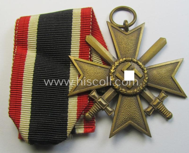 Neat medal-set: 'KvK 2. Klasse mit Schwertern' being a maker- (ie. '95'-) marked (and just minimally used) specimen by the maker- (ie. 'Hersteller') named: 'Adolf Scholze' and that comes as issued and found