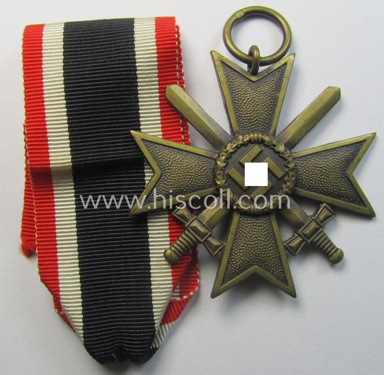 Neat medal-set: 'KvK 2. Klasse mit Schwertern' being a maker- (ie. '93'-) marked (and just minimally used) specimen by the maker- (ie. 'Hersteller') named: 'Richard Simm & Söhne' and that comes as issued and found