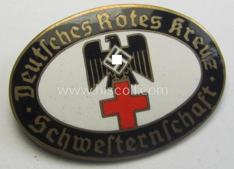 Superb - and rarely seen! - DRK (ie. 'Deutsches Rotes Kreuz') so-called: nurses'-badge entitled: 'Schwesternschaft' being an oval-shaped- and/or maker-marked specimen showing an engraved bearers'-number: ('30') and towns'-name: 'W.-Barmen'