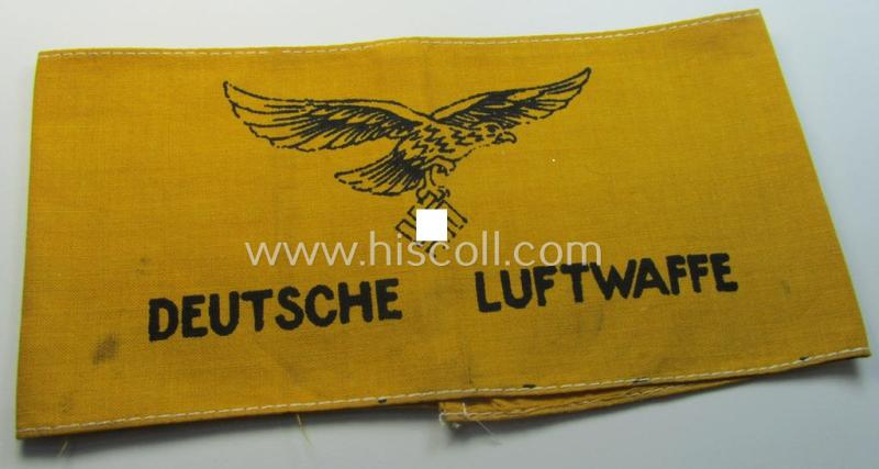 Very unusual, WH (Lufwaffe) item: a rarely seen, later-war-period- and/or printed armband (ie. 'Armbinde') entitled: 'Deutsche Luftwaffe' (which was exclusively worn by German pilots in order to identify them as such in case of an emergency-landing)