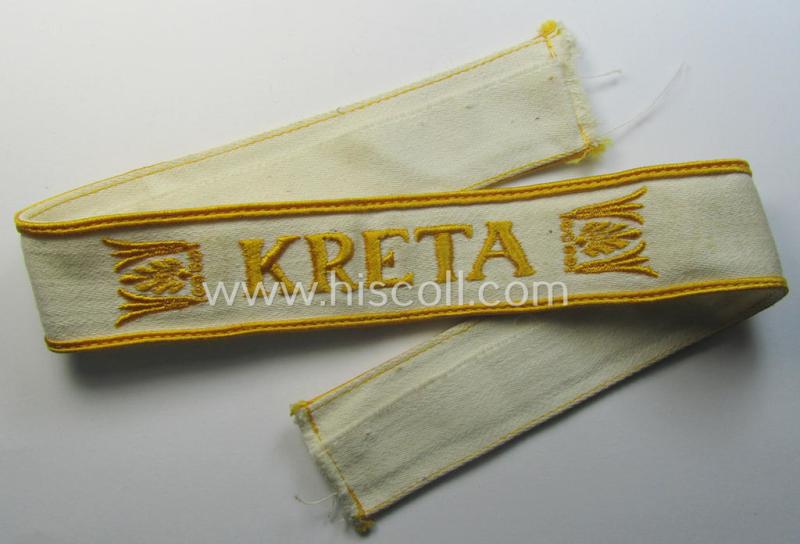 Stunning, WH (Luftwaffe o. Heeres) cuff-title (ie. 'Ärmelstreifen') entitled: 'Kreta' that comes in a presumably issued- (albeit simply never used- ie. 'virtually mint'-), condition