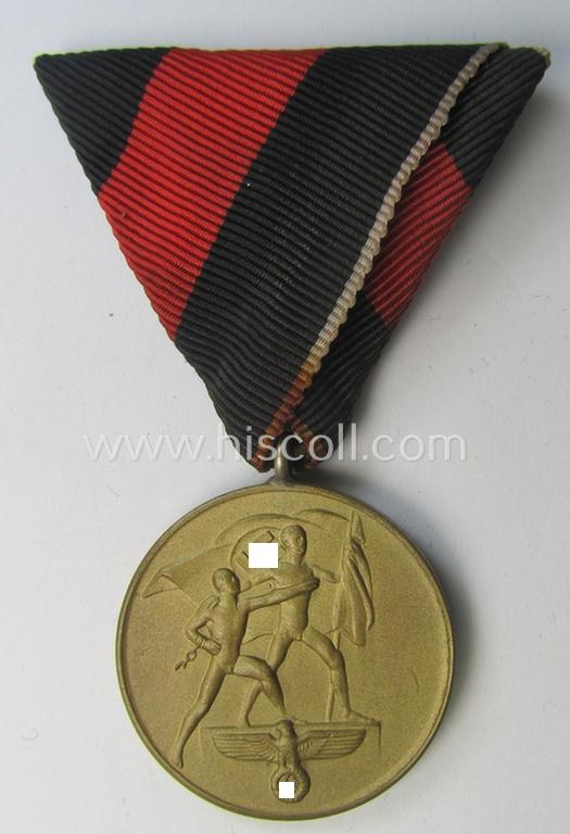 Interesting medal-set: WH Czech 'Anschluss'- (ie. occupation-) medal: '1 October 1938' being a 'Buntmetall'-based specimen that came mounted onto its (scarcely seen!) black- and red-coloured- and/or Austrian-styled ribbon (ie. 'Bandabschnitt')