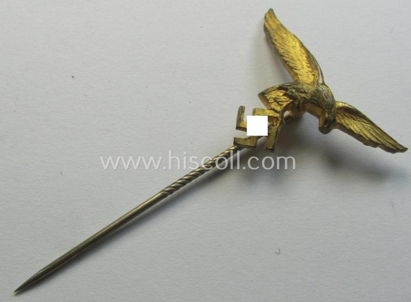 Bright-golden-toned lapel-pin (ie. 'Zivilabzeichen') to be worn on the civil attire as was intended for usage by the various staff-members of the 'Luftwaffe' (depicting an early-pattern- ie. 'down-tailed'-eagle)