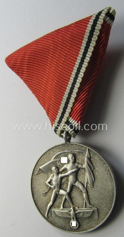 Interesting medal-set: WH Austrian 'Anschluss'- (ie. occupation-) medal: '1 März 1938' being a 'Buntmetall'-based specimen that came mounted onto its (scarcely seen!) red-coloured- and/or Austrian-styled ribbon (ie. 'Bandabschnitt')