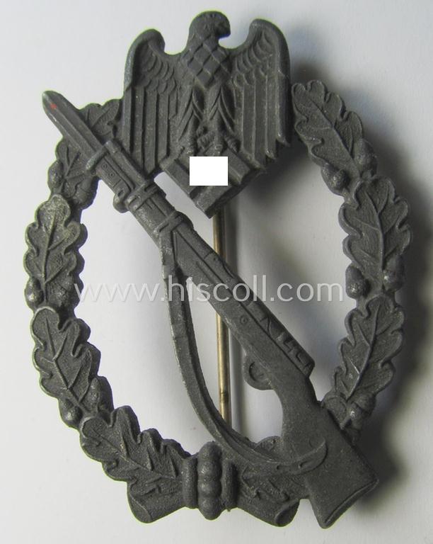 Attractive, 'Infanterie Sturmabzeichen in Silber' (or: silver-class infantry-assault-badge ie. IAB) being a non-maker-marked, so-called: 'solid-back'-example as was (I deem) produced by the: 'Paul Meybauer'-company