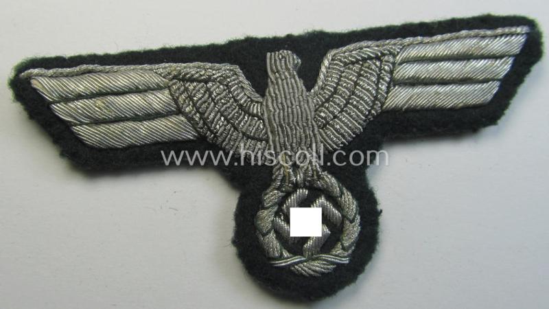 Attractive - and moderately used! - WH (Heeres) officers'-type, hand-embroidered breast-eagle (ie. 'Brustadler für Offiziere') as was executed in bright-silverish-coloured braid as was intended for usage on the various officers'-pattern tunics