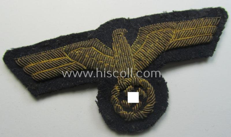 Superb - and just moderately used! - WH (Kriegsmarine) officers'-type, hand-embroidered breast-eagle (ie. 'Brustadler für Offiziere') as was executed in bright-golden-coloured braid as was intended for usage on the various officers'-pattern tunics