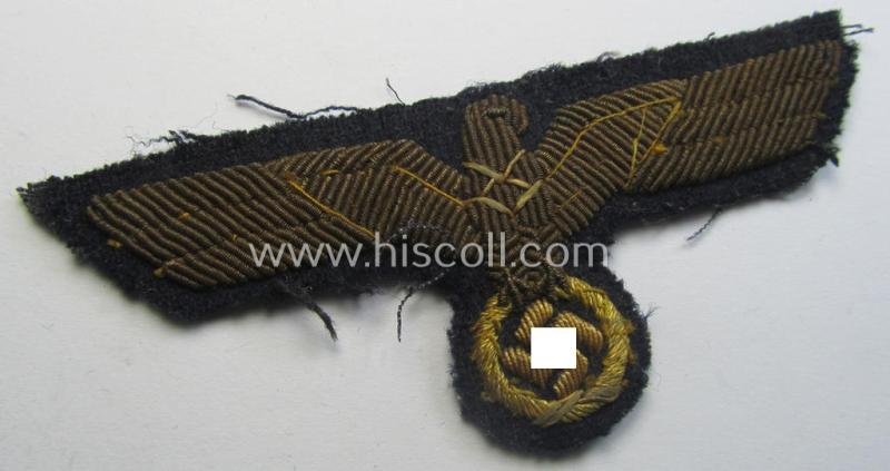 Superb - and moderately used! - WH (Kriegsmarine) officers'-type, hand-embroidered breast-eagle (ie. 'Brustadler für Offiziere') as executed in golden-coloured braid (and Cellueon!) as was intended for usage on the various officers'-pattern tunics