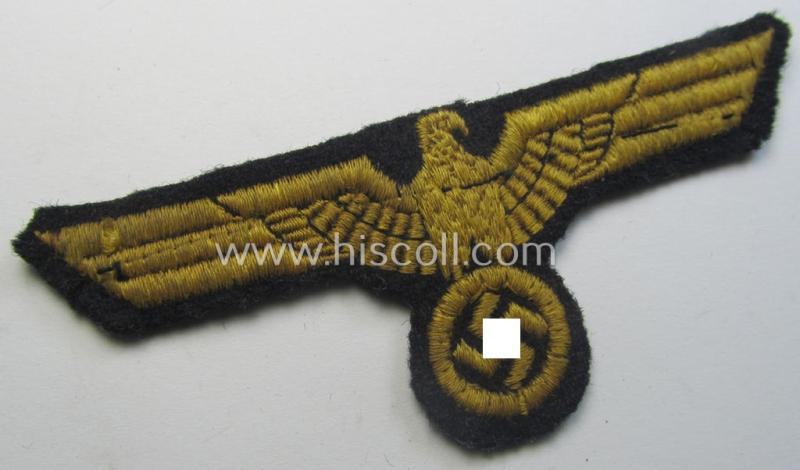 WH (Kriegsmarine) breast-eagle (ie. 'Brustadler für Mannschaften u. Uffz. der Kriegsmarine') being a 'standard-pattern'- and neatly machine-embroidered example that comes in a moderately used- ie. carefully tunic-removed, condition