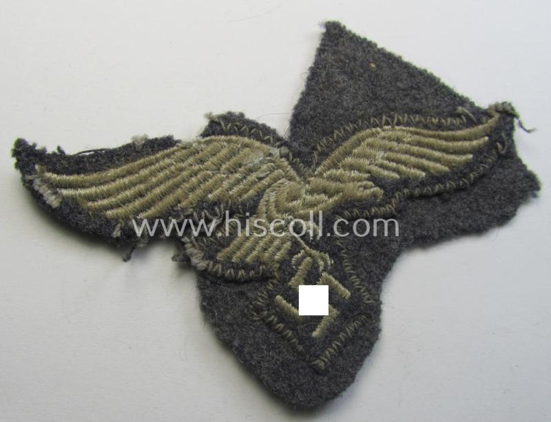 Attractive - and 'clearly cut-out of a tunic'! - WH (Luftwaffe) EM- (ie. NCO-) type breasteagle (ie. 'Brustadler für Mannschaften und Unteroffiziere der Luftwaffe') that comes in an overall nice- (albeit moderately worn ie. used-), condition