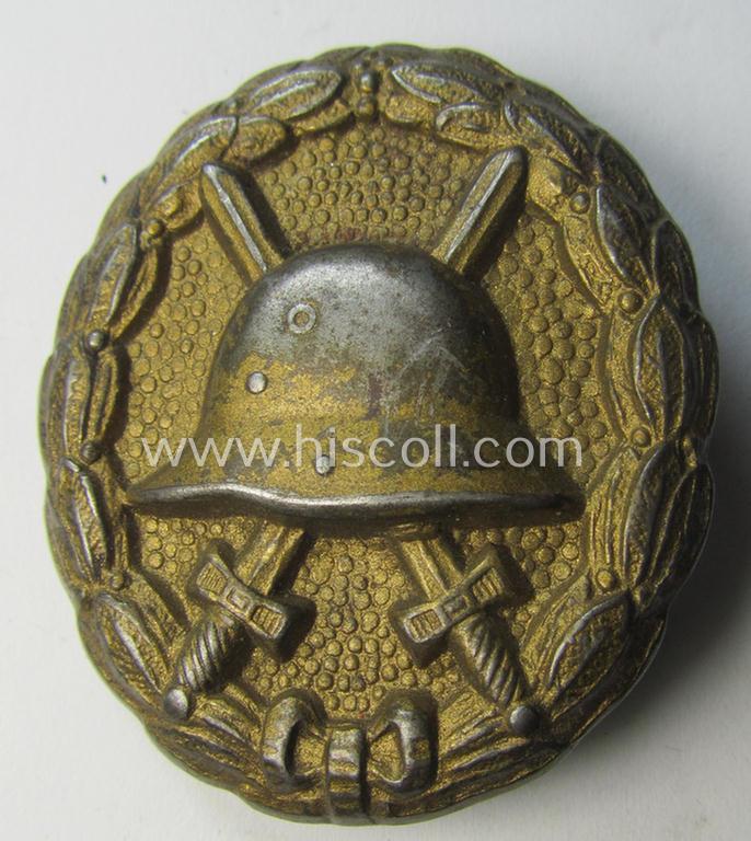 WWI-pattern, steel-based golden-class wound-badge (ie.: 'Verwundeten Abzeichen in Gold') being a detailed (and typical magnetic) example that comes in a clearly used- ie. most certainly worn, condition