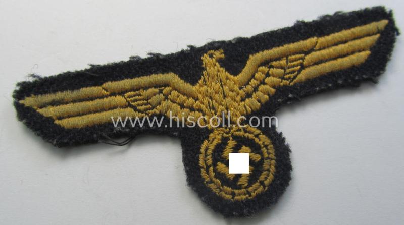 WH (Kriegsmarine) breast-eagle (ie. 'Brustadler für Mannschaften u. Uffz. der Kriegsmarine') being a 'standard-pattern'- and neatly machine-embroidered example that comes in a moderately used- ie. carefully tunic-removed, condition