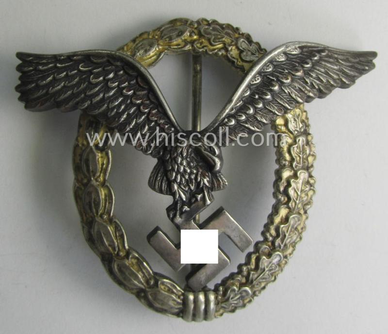 Superb - mid-war-period- and/or typical 'Buntmetall'-based! - WH (Luftwaffe) war-badge (ie. 'LW-Flugzeugführer-Abzeichen' or: pilots'-war-badge) being a clearly 'B&N-L'-marked example that came as issued and/or stored for decades