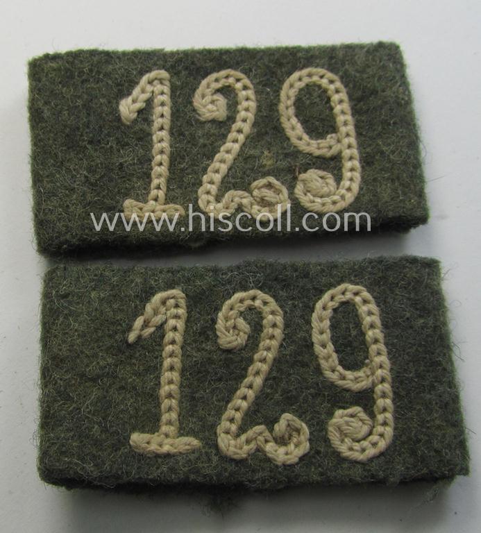 Attractive - fully matching and scarcely found! - pair of WH (Heeres) 'Infanterie'-related, so-called: regimental shoulderstrap-'slip-ons' (ie. 'Schulterstück-Übershuben') as was intended for usage by a: 'Soldat des Infanterie-Regiments 129'