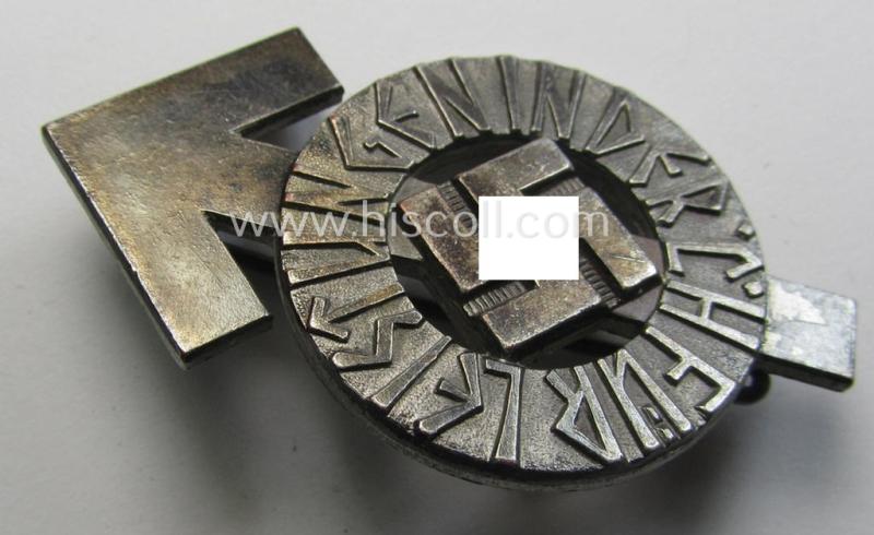 Attractive, HJ- (ie. 'Hitlerjugend'-) sports-badge (or: 'HJ-Leistungsrune') of the silver-class being a maker- (ie. 'RzM - M1/34'-) marked- and/or: 'Buntmetall'-based specimen that shows an engraved bearers'-numeral ('45039')