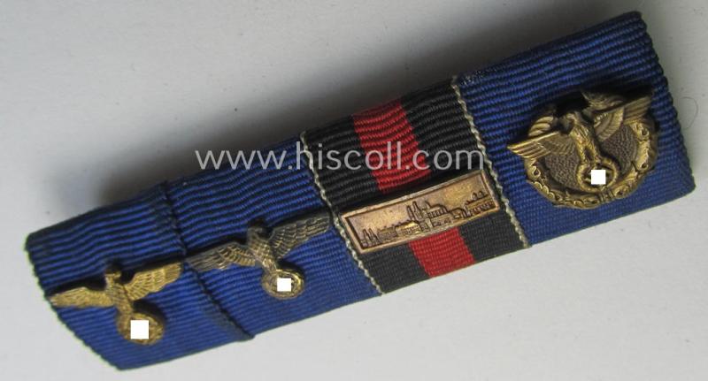 Interesting - and scarcely seen! - 4-pieced ribbon-bar (ie. 'Feld- o. Bandspange') showing resp. two: WH (Heeres) 'DA', a: Czech 'Anschluss'-medal with miniature 'PB-Spange' and a (scarcely seen!): 'Zollgrenzschutz-Ehrenzeichen' (with device!)