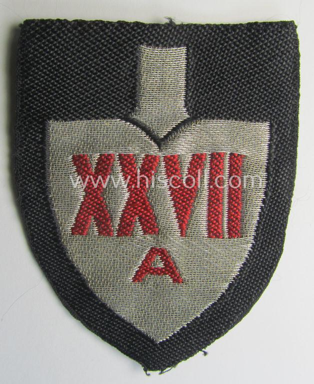 Attractive - and actually very scarcely encountered! - officers'-pattern, so-called: RAD (ie. 'Reichsarbeitsdienst') sleeve-badge (or: 'Dienststellenabzeichen') bearing the specialist-designation: 'XXVII A'