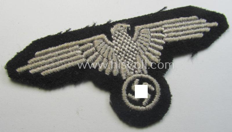 Superb example of a mid- (ie. later-war-) pattern, 'SS' (ie. 'Waffen-SS') so-called: 'RzM-style' enlisted-mens'-/ie. NCO-pattern arm-eagle as was intended for usage by the various Waffen-SS troops throughout the war