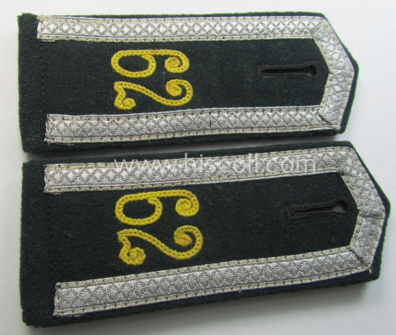 Attractive - and fully matching! - pair of WH (Heeres), early- (ie. pre-) war-period, 'M36- o. M40'-pattern (pointed-styled- and 'cyphered') so-called: NCO-type shoulderstraps as was intended for an: 'Unteroffizier des Nachrichten-Regiments 62'