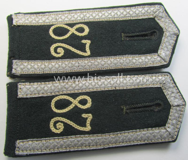 Attractive - and fully matching! - pair of WH (Heeres), early- (ie. pre-) war-period, 'M36- o. M40'-pattern (pointed-styled- and 'cyphered') so-called: NCO-type shoulderstraps as was intended for an: 'Unteroffizier des Infanterie-Regiments 87'