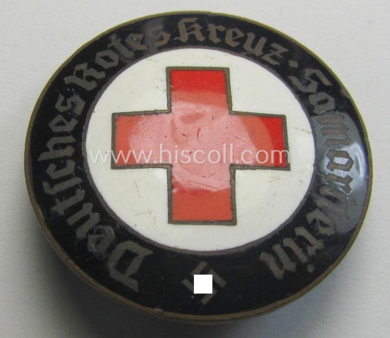 Neat - and actually scarcely encountered! - DRK (ie. 'Deutsches Rotes Kreuz' or German Red Cross) so-called: nurses'-badge entitled: 'Samariterin', being an attractive and patent-pending- (ie. 'Ges.Gesch.'-) marked example