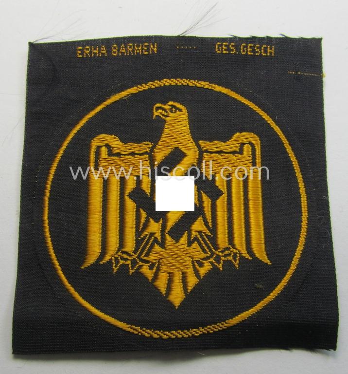 'Virtually mint ie. unissued' example of a sportshirt-patch as executed in neat 'BeVo'-weave pattern as was specifically used by the members of the: 'Nationalsozialistischer Reichsbund für Leibesübungen' (ie. 'N.S.R.L.')