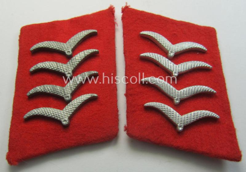 Truly worn - and matching! - pair of WH (Luftwaffe) bright-red-coloured, EM- (ie. NCO-) type collar-patches (ie. 'Kragenspiegel') as was intended for usage by a member within a: 'Flak-Artillerie'-regiment ie. unit