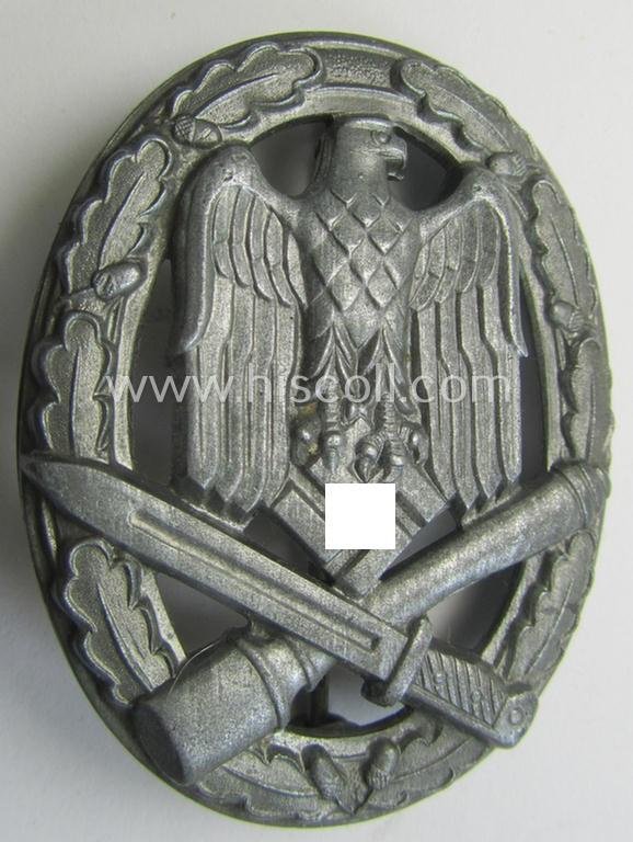 Superb, 'Allgemeines Sturmabzeichen' (or: General Assault Badge ie. GAB) being an unmarked and/or zinc- (ie. 'Feinzink'-) based, solid-back- (ie. so-called: 'deep-pan'-) variant-pattern as was produced by a to date unknown maker