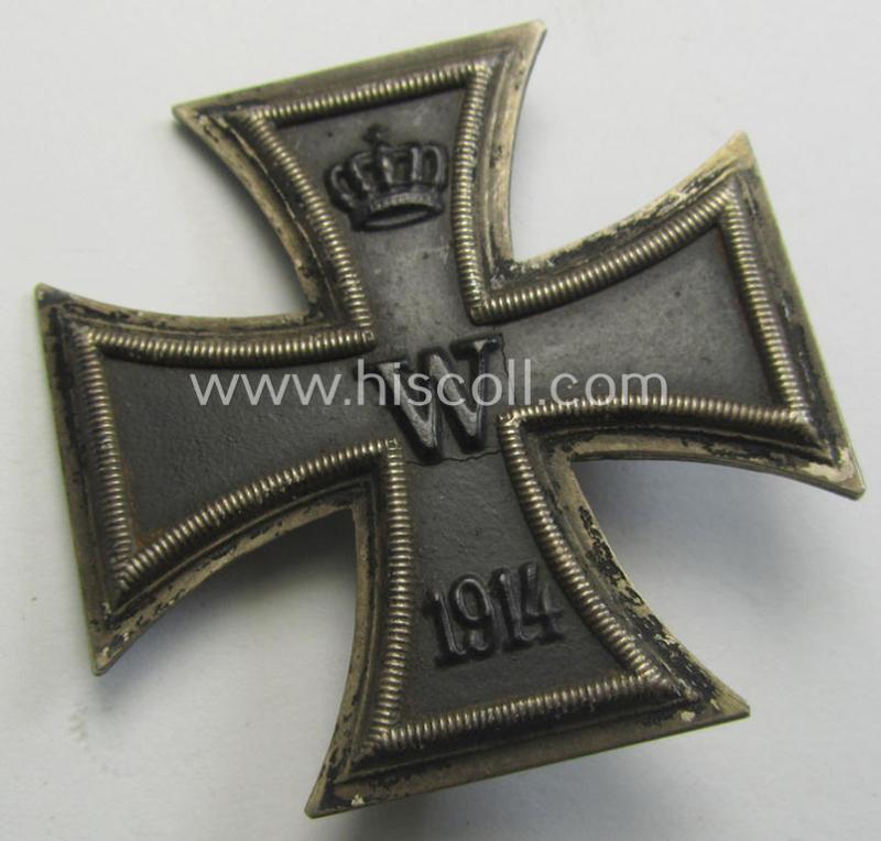 Attractive, WWI-period Iron Cross 1st class (or: 'Eisernes Kreuz 1. Klasse') being a typical non-converse-shaped example that shows a double(!) makers'-designation: 'KAG' stamped onto its back of its pin and that came as issued and worn