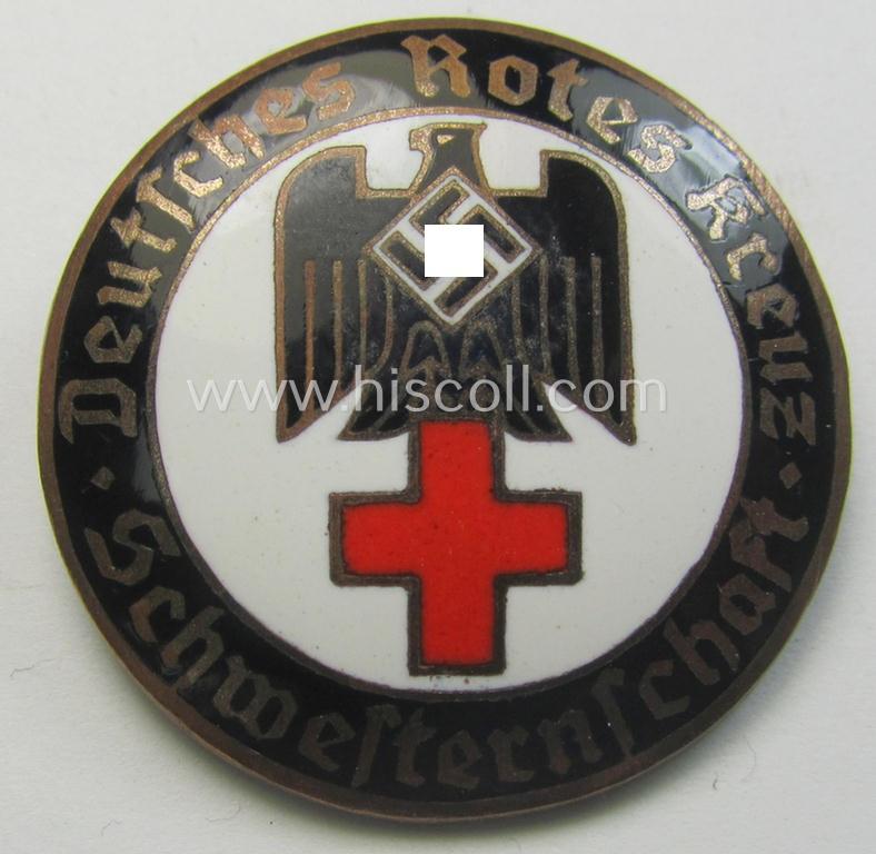 Superb, DRK (ie. 'Deutsches Rotes Kreuz') so-called: nurses'-badge entitled: 'Schwesternschaft' being a medium-sized version showing an engraved bearers'-number: ('84'), town: ('Strassburg') and/or makers'-mark ('A. Stübbe - Berlin')