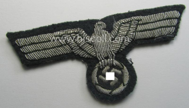 Attractive - and moderately used! - WH (Heeres) officers'-type, hand-embroidered breast-eagle (ie. 'Brustadler für Offiziere') as was executed in bright-silverish-coloured braid as was intended for usage on the various officers'-pattern tunics