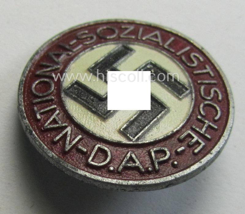 Neat, non-enamelled (ie. painted/sprayed) red-coloured- and/or 'variant'-pattern 'N.S.D.A.P.' membership-pin- ie. party-badge (or: 'Parteiabzeichen') which is nicely maker-marked on the back with the makers'-designation: 'RzM' and/or: 'M1/103'