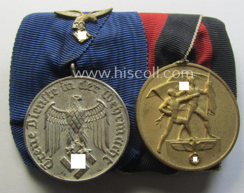 Attractive example of a two-pieced WH (Luftwaffe) medal-bar (ie.: 'Doppelspange') resp. showing a: 'WH-DA 4. Stufe' (with firmly attached, 'down-tailed' eagle-device!) and a Czech 'Anschluss'-medal