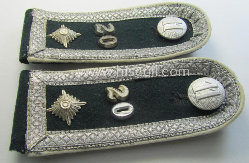 Attractive - fully matching and moderately used! - pair of WH (Heeres) NCO-type (ie. 'M36- o. M40'-pattern) neatly 'cyphered shoulderstraps as was intended for usage by a: 'Feldwebel des Infanterie-Regiments 20'