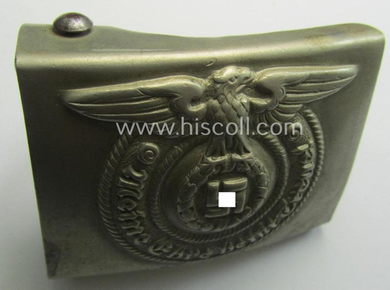 Attractive, early-period- SS- (ie. Allgemeine-SS o. Waffen-SS) EM- (ie. NCO-) type belt-buckle (being a typical, nickle-chrome-based- and/or: 'O & C - ges.gesch.' (= 'Overhoff & Cie'-) marked example that comes in a used- ie. worn, condition