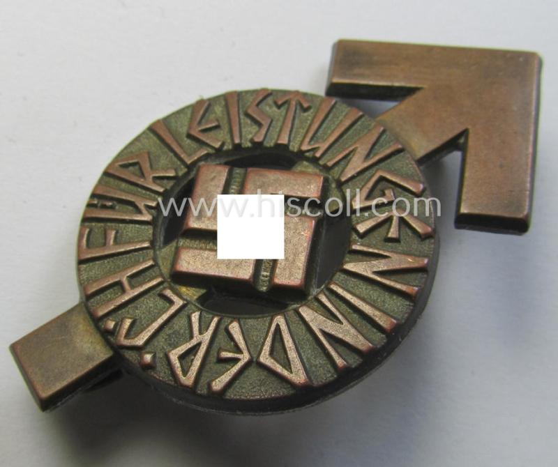 Attractive, HJ- (ie. 'Hitlerjugend'-) sports-badge (or: 'HJ-Leistungsrune') of the bronze-class being a non-maker-marked- and/or: 'Cupal'-based specimen that shows an engraved serial- ie. bearers-numeral that reads: '3506'