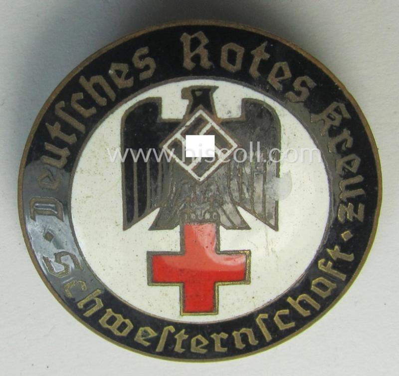 Attractive, DRK (ie. 'Deutsches Rotes Kreuz') so-called: nurses'-badge entitled: 'Schwesternschaft' being a medium-sized version showing an engraved bearers'-number: ('820'), town: ('Karlsruhe') and/or makers'-mark ('A. Stübbe - Berlin')