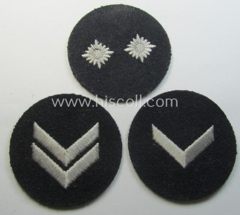 Interesting - and simply never used! - 3-pieced, DJ- (ie. 'Deutsches Jungvolk in der HJ') insignia-set comprising of 3 darker-blue-toned rank-patches (ie. 'Rangzeichen') of which 2 still retain their period 'RzM'-etiket