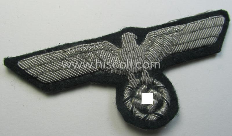 Superb - and never used! - WH (Heeres) officers'-type, hand-embroidered breast-eagle (ie. 'Brustadler für Offiziere') as was executed in bright-silverish-coloured braid as was intended for usage on the various officers'-pattern tunics